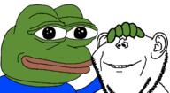 animal ear friendship frog green_skin hand happy pepe smile smirk soyjak stubble variant:impish_soyak_ears // 1254x687 // 55.0KB