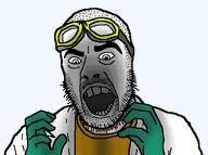 accessory bald beard clean dirty explosion eyebrows glove googles keikeskolchakreichen(aurtist) keikeskolchakreichen_(artist) lab_coat looking_down no_explosion no_shading open_eyes open_mouth orange_shirt overcoat rubber_gloves safety_goggles science shading shaved_hair soyjak stump_hair teeth teeth_showing variant:chemistzo variant:cobson wrinkles // 507x378 // 62.3KB