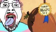 cartoon glasses hair nut open_mouth purple_hair soyjak stubble tongue trаnnу variant:bernd worlds_biggest_nut worlds_greatest_nut yellow_teeth // 800x450 // 291.5KB