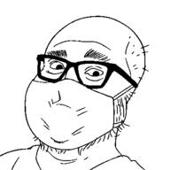 clothes coronavirus_pandemic glasses mask mouth_mask soyjak stubble surgical_mask thick_eyebrows variant:unknown // 400x400 // 6.5KB