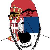 angry animal bird country cross crown cruciger flag flag:serbia fleur-de-lys glasses open_mouth reichsadler serbia shield soyjak stubble variant:cobson // 721x720 // 83.3KB