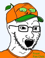 admin beard cap clothes fan fanboy froot froot_(user) frootist glasses hat leaf orange orange_shirt series:administ_soyjaks variant:soyak // 700x900 // 24.8KB