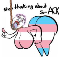 bloodshot_eyes crying glasses hanging open_mouth purple_hair rope soyjak stop_thinking_about_sex stubble suicide tongue tranny variant:bernd // 755x729 // 222.9KB