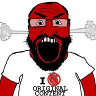 balding beard clothes fume glasses hair heart i_hate open_mouth original_content red_skin soyjak subvariant:science_lover text tshirt variant:markiplier_soyjak // 2048x2048 // 820.2KB