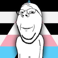 arm flag glasses smile soyjak straight stubble subvariant:wholesome_soyjak tranny trans_ally variant:gapejak // 683x683 // 104.3KB