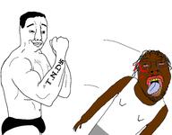 2soyjaks arm black_skin blood bloodshot_eyes buff closed_mouth clothes glasses hair hand mustache nazism open_mouth soyjak stubble swastika tongue variant:bernd variant:chudjak vein yellow_teeth // 2880x2243 // 878.3KB