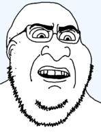 closed_mouth eyebrows glasses megamind smile smug soyjak stubble subvariant:angrysmug // 473x615 // 12.0KB