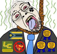 award badge bloodshot_eyes boravia clothes dc_comics film flag flag:boravia glasses grey_hair grey_skin hanging lex_luthor long_hair luthorcorp movie necktie open_mouth pale_skin queen_of_spades rope rosette spade stink_lines stubble suit suit_and_tie superman tongue tongue_out variant:bernd vasil_ghurkos // 768x719 // 365.3KB