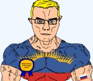 arm award blue_eyes buff christianity closed_mouth clothes eastern_orthodox eyes_like_the_o-o-cean flag flag:murmansk_oblast flag:russia glasses hair murmansk_oblast norway oblast orthodox_cross russia seethe soyjak subvariant:chudjak_front subvariant:muscular_chud text transparent transparent_background tshirt variant:chudjak vein yellow_hair // 1059x929 // 131.9KB