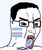 angry bloodshot_eyes bu5t_(user) connor_howard flag:israel flag:transgender_pride_flag glasses hair jewish_nose namefag_drama namegod_(namefag) nose open_mouth variant:chudjak // 645x770 // 67.2KB