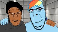 2soyjaks blue_skin brown_eyes brown_skin clothes eyebrows fabiano fabiano_honorato glasses hair irl_background lolcow my_little_pony psych_ward_room purple_eyes rainbow_dash series:trios_&_duos smile stock_image stock_image_watermark variant:cobson variant:feraljak why_can't_we_be_friends // 1920x1080 // 467.6KB