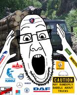 berliet daf forest german_text glasses irl_background iveco kamaz krone log logo man_(brand) maz mercedes_benz oc renault scania schmitz_cargobull semi_truck shit_nobody_cares_about sign sisu stubble truck variant:ppp volvo warning white_skin wielton // 1000x1233 // 741.9KB
