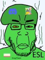 battle_for_dream_island bfdi bfdi_trinidadian_pedo closed_mouth discord esl glasses green_skin map_(pedophile) non-binary pedophile series:esl_pedo_league soyjak stubble subvariant:chudplier text two two_(battle_for_dream_island) variant:chudjak variant:markiplier_soyjak yellow_sclera // 600x800 // 69.8KB