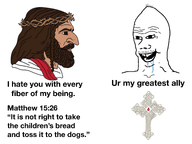 bible_verse brainlet brown_skin christogenea drool jesus jesus_christ merchant_nose nas:wojak nas:yes_chad payot text white_background // 2732x2048 // 1.5MB