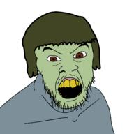 angry brown_hair cartoon cartoon_network clothes green_skin hair muscle_man open_mouth regular_show soyjak stubble variant:feraljak yellow_teeth // 1500x1500 // 386.5KB