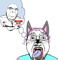 2soyjaks animal buff cat cat_ear closed_mouth dave eyelashes furry glasses hair mustache open_mouth purple_hair smile soyjak stubble thought_bubble tongue tranny variant:bernd variant:cobson whisker yellow_teeth // 600x620 // 59.2KB