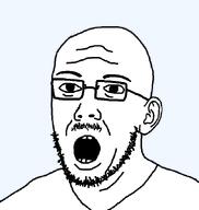 bald clothes glasses moustache open_mouth redraw scientoloju_(user) soyjak stubble variant:scientolojak // 626x662 // 12.6KB