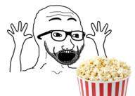 animated arm excited food glasses hand hands_up open_mouth popcorn shaking soyjak stubble variant:excited_soyjak // 520x371 // 85.6KB