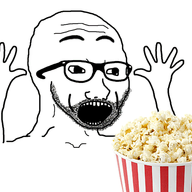 animated arm excited food glasses hand hands_up open_mouth popcorn shaking soyjak stubble variant:excited_soyjak // 520x371 // 85.6KB
