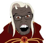 brown_eyes calamitas calamity glasses gray_skin horn stubble variant:feraljak white_hair // 634x589 // 143.5KB