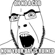 angry glasses oh_no_a_pony_now_your_day_is_ruined open_mouth soyjak stubble text variant:cobson // 501x500 // 111.6KB