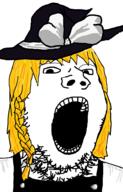 anime bowtie clothes female hair hat kirisame_marisa open_mouth soyjak stubble touhou variant:gapejak video_game witch_hat yellow_hair // 600x933 // 33.0KB
