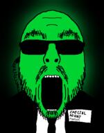 clothes glasses glowing glownigger green_skin open_mouth stubble sunglasses trend:glowie variant:flartson // 410x524 // 47.1KB