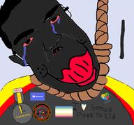 artist:crimsonvoidhydra1488 autism award background black_skin closed_mouth dead discord faggot flag:minor_attracted_person gun hanging heart map_(pedophile) nigger pedophile red_text rope sbtc sbtccuck sbtcpedo smile streamyard subvariant:chudjak_front text variant:chudjak // 1920x1798 // 1.2MB