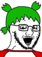 4chan anime clothes crazed gradient green_eyes green_hair hair soyjak stubble subvariant:soyak_(crazed) tshirt variant:soyak white_background white_skin wrinkles yotsoyba // 665x890 // 34.5KB