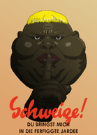 angry beige_background brown_skin character:hunky cheeks closed_mouth clothes ear fat finger fuggen_jerdee german_text hair hand obese propaganda propaganda_poster shushing subvariant:branigger subvariant:fat_alicia subvariant:hunky_twink_sex_machine text tuff variant:alicia variant:brandon yellow_hair // 722x1000 // 114.6KB