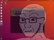 GNULinux animal closed_mouth desktop gf glasses soyjak stubble technology terminal text tyrone ubuntu variant:soyak // 866x635 // 236.0KB
