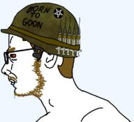 bloodshot_eyes born_to_kill brown_stubble combat_helmet coomer drool drugs eyebags gooner helmet hybrid m1_helmet moustache pentagram side_profile soldier soyjak stubble subvariant:chudsoi subvariant:chudsoi_side syringe template tired variant:chudjak variant:soyak white_skin // 776x713 // 79.7KB