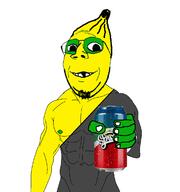 anarcho-capitalism arm banana buff can deformed flag flag:anarcho-capitalism food fruit glasses green_skin grey_skin hand holding_object holding_sproke libertarian nipple smile soyjak sproke stubble subvariant:emmanuel subvariant:wholesome_soyjak variant:gapejak yellow_skin // 1096x1171 // 211.2KB