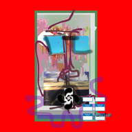 abstract collage glasses grey_skin jambo_(namemargerald) lauburu name_tag nonsense painting purple_hair rectangle red_background soyjak stubble sunset variant:unknown // 768x768 // 321.6KB