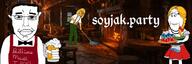 3soyjaks angry arm beer billions_must blond closed_mouth clothes ear female glasses hair hand janny medieval meta:banner soyjak_party sproke stubble subvariant:pol_face subvariant:wholesome_soyjak text variant:chudjak variant:gapejak variant:soyak // 1200x400 // 434.1KB