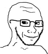 glasses no_eyebrows smile soyjak stubble variant:soyak // 708x800 // 61.2KB