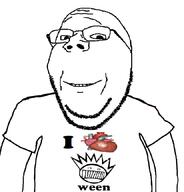 arm clothes glasses heart i_love music smile soyjak stubble subvariant:wholesome_soyjak text tshirt variant:gapejak ween // 828x864 // 73.6KB