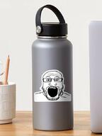 bottle glasses irl irl_background merchandise open_mouth soyjak sticker stubble variant:markiplier_soyjak water_bottle // 651x867 // 53.3KB