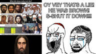 beard bloodshot_eyes christian_identity christianity closed_eyes clothes crying dna dna_test druze glasses hair hat jesus jesus_christ judaism kippah large_eyebrows large_nose lebanese lebanon maronite open_mouth oy_vey soyjak stretched_mouth stubble variant:soyak variant:wojak // 1920x1080 // 512.2KB