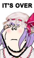 anime blush bowtie closed_eyes closed_mouth clothes hat its_over purple_hair remilia_scarlet soyjak stubble text touhou variant:impish_soyak_ears video_game white_skin // 479x800 // 230.9KB