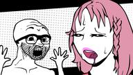 arm clothes daddy's_girl drool female friday_night_funkin' glasses hair hand hands_up open_mouth pink_hair soyjak stubble variant:excited_soyjak video_game wojak // 1920x1080 // 1022.9KB