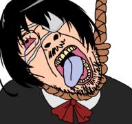 bowtie eyepatch hanging misaki_mei open_mouth suicide tongue tranny variant:bernd yellow_teeth // 768x719 // 122.4KB