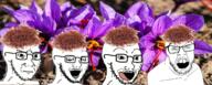 4soyjaks angry crazed glasses herb irl_background open_mouth plant saffron soyjak stubble subvariant:soyak_(crazed) tongue variant:feraljak variant:soyak // 1344x542 // 1.3MB