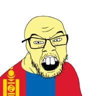 clothes country flag glasses mongolia open_mouth small_eyes soyjak stubble variant:feraljak yellow_skin // 1500x1500 // 37.8KB