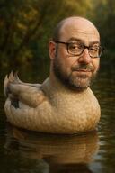 animal beard bird closed_mouth duck ear forest glasses lake looking_at_you meta:ai_generated mustache realistic smug soyjak subvariant:smugquack tree variant:smugjak water white_skin // 1024x1536 // 3.0MB