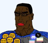 award black_skin closed_mouth discord flag:minor_attracted_person flag:transgender_pride_flag glasses jake jakparty_soy jartybvll map_(pedophile) pedophile ribbon subvariant:perceptive_chud tranny trend:jartycuck twitter variant:chudjak x // 802x710 // 74.7KB