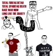 angry artist:marioman7890 buff bwc censor closed_mouth clothes furfag glasses hair hang holding_object holding_sword nazism pol_(4chan) race_war_now rape rape_everyone_and_leave roman_salute rope sharty smile smug sonnenrad soyjak spade spadefag subvariant:chudjak_front swastika sword text tranny tshirt variant:bernd variant:chudjak variant:cobson vein watch weapon // 982x1034 // 222.8KB