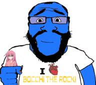 anime arm balding beard blue_skin bocchi_the_rock calm closed_mouth glasses gotou_hitori hair hand holding_object i_love smile subvariant:science_lover text variant:markiplier_soyjak // 1001x892 // 267.3KB