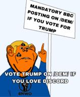 dem bbc bnwo discord donald_trump(namefag) glasses hair open_mouth orange_skin pointing queen_of_spades sign soyjak stubble subvariant:hornyson teeth text transparent transparent_background variant:abortion_lover variant:cobson variant:impish_soyak_ears yellow_hair // 1170x1414 // 435.2KB