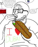 arm bald blood chocolate diabetes dubai_chocolate eating glasses hand i_love kunafa lips pistachio soyjak speech_bubble stubble sugar text variant:khanzumerjak // 1242x1542 // 564.6KB